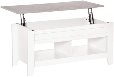 QUESTYR - Salontafel - Hef Tafelblad - Verhoog baar Tafelblad - Wit - Modern - Woonkamer Tafel - 2 Opbergvakken - Praktisch