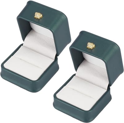 Set van 2 kleine donkergroene fluwelen ringendozen voor trouwringen, verlovingen, sieradenopslag en geschenken