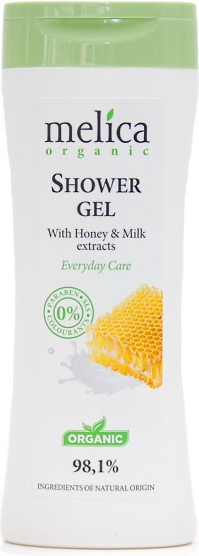 MELICA ORGANIC 98% Natuurlijke HYDRATERENDE VERZACHTENDE KALMERENDE BIO DOUCHEGEL MET HONING en MELK zonder SLS, parabenen, kleurstoffen voor Elk Huidtype voor MAN en VROUW 250ml