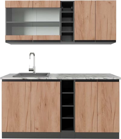 Vicco R-Line Eenpersoonskeuken – 160 cm, WB Marmer Eik goud/antraciet