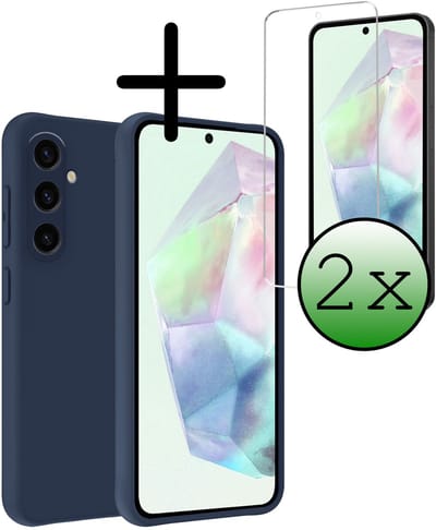 Hoesje Met 2x Screenprotector - Geschikt voor Samsung Galaxy A36 - Sterk & Shockproof - Back Cover - Siliconen Case - Telefoon Hoes - Donkerblauw