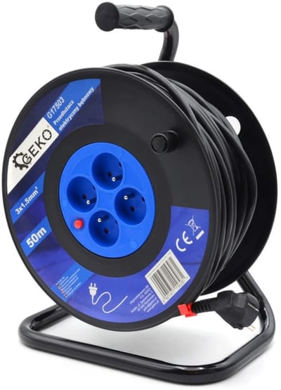 GEKO Elektrische kabelhaspel - 50m - 4 stopcontacten - 3x1.5mm² - 230V