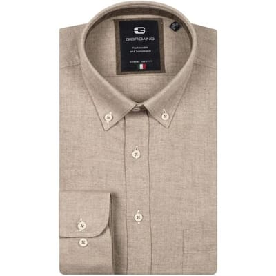 Giordano Overhemd Brando Faux-Uni Flanel Twill Wooltouch Mélange Groen / male