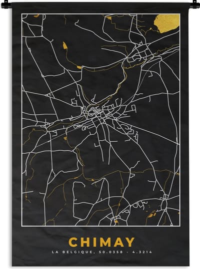 Wandkleed - Wanddoek - Stadskaart - Goud - Chimay - Plattegrond - Kaart - 120x180 cm - Wandtapijt