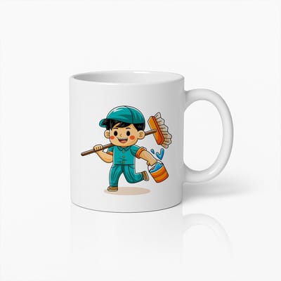 Vrolijke Schilder Cartoon Mok – Leuk Artistiek Cadeau voor Creatieve Geesten