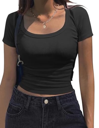 Elegante Dames T-shirt met Korte Mouwen en U-hals – Casual Crop Top in XS-XXL