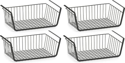 Zeller Opberg/opruim hangmandje - 4x - 41 x 26 x 15 cm - Kastmandje - zwart - Opberg/opruimmand - Hangmanden voor in de kast