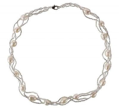 Zoetwater parel ketting Twine Pearl White - echte parels - wit - zilver - sieraden zakje - parelketting dames