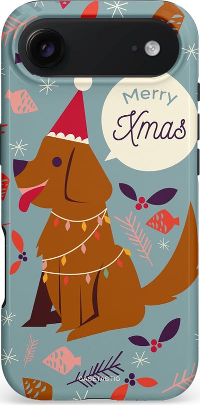 Casetastic hoesje geschikt voor Apple iPhone Air - MagSafe - Dubbellaagse bescherming - Merry Christmas Hond - Fashion Case - Zilver Bruin Saliegroen Rood