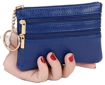 Luxe Draagbare Dubbele Rits Portemonnee I Sleutelbeursje I Pasjes Houder I Wallet I Voor Brief & Muntgeld I Incl Sleutelhanger I PU Leer I Blauw