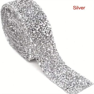 1 pièce Ruban Strass Cristal Bling, Ruban Autocollant Strass DIY Pour Décorations de Gâteaux de Mariage, Anniversaire, Artisanat 1pc argenté