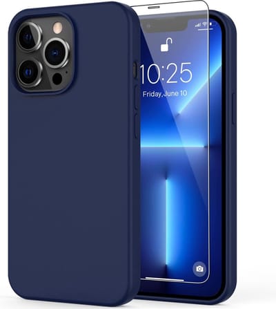 Hoesje Geschikt voor iPhone 12/12 Pro Soft Nano siliconen Gel Navy Blauw Hoesje Met 2X Glazen screenprotector