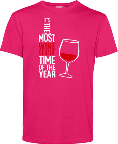 T-shirt Most Wonderfull Wine | Foute Kersttrui Dames Heren | Kerstcadeau | Kerstpakket | Fuchsia | maat XS