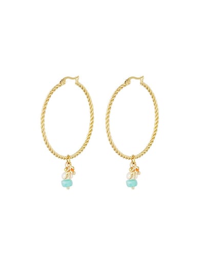 Oorbellen relief | Kleurige oorringen | Colorful Charms Earrings - Saint-Tropez | Natuursteen kralen en parel | Goudkleur RVS/Stainless Steel