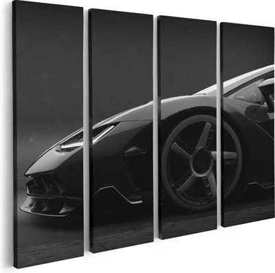 Artaza Canvas Schilderij Vierluik Zijaanzicht Zwarte Sportwagen Auto - 80x60 - Foto Op Canvas - Canvas Print
