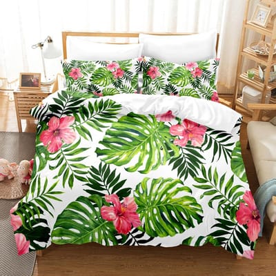 Ensemble de literie de haute qualité Feuilles vertes Forêt tropicale Housse de couette Ensemble Taies d'oreiller Literie Maison Housse de couette 220x240 King Queen EU single(135x200cm)