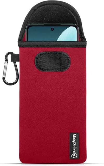 MobyDefend Hoesje - Geschikt voor OnePlus Nord N30 SE - Neopreen Pouch Met Karabijnhaak - Insteek - Riemlus - Rood