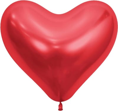 Rode Hartvormige Metallic Reflex Chrome Latex Ballonnen (35cm) - Pak van 12 / SEMPERTEX