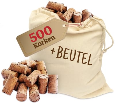 500 nieuwe wijnkurken - knutselkurken in karton - kurk - ook voor het verkurken van wijn of decoreren, creatief, doe-het-zelf en knutselen - flessenkurken als knutselaccessoire in 24 mm x 45 mm