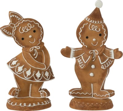 J-Line figuur Peperkoek Jongen + Meisje - polyresin - bruin - 2 stuks