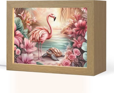 Nachtlampje 20x15 cm - Kinder lampje - Flamingo - Schildpad - Roze - Tafellamp kinderkamer - Slaapkamer lamp - Bedlamp kinderen - Kinderlampje stopcontact - Wandlamp babykamer - Nachtlampjes