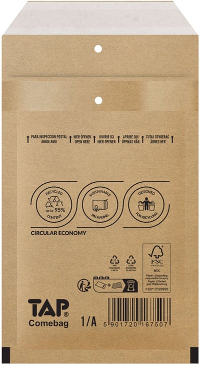 Comebag luchtkussenenveloppen, ft 230 x 340 mm, met stripsluiting, bruin, doos van 100 stuks