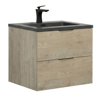Badplaats Badkamermeubel Set Cairo 60 x 48 cm – Kastanje Eiken – Badmeubel met Zwarte Wastafel
