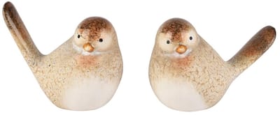 Dekoratief | Vogeltje 'Charlie', bruin/wit, keramiek, 14x8x10cm, set van 2 stuks | A260721