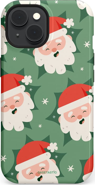 Casetastic hoesje geschikt voor Apple iPhone 15 - MagSafe - Dubbellaagse bescherming - Vrolijke Kerstmannen in de Sneeuw - Fashion Case - Saliegroen Wit Perzik Crème