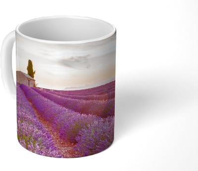 Mok - Koffiemok - Lavendel - Zonsondergang - Bloemen - Paars - Mokken - 350 ML - Beker - Koffiemokken - Theemok