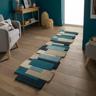 Flycarpets Loper Abstract Modern Stracto Collage - Organische Vorm Vloerkleed - Petrol - 60x230 cm