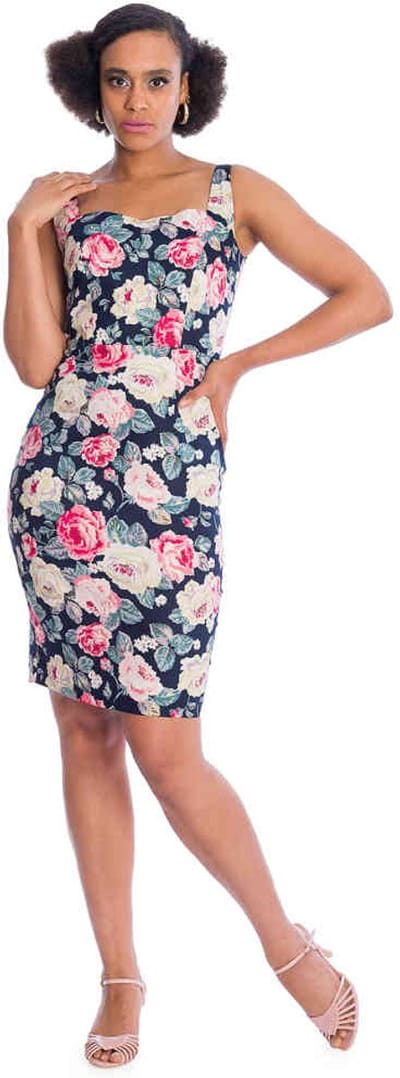 Banned - ROSE BLOOM Kokerjurk - XL - Donkerblauw
