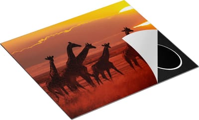 Chefcare Inductie Beschermer Giraffe Kudde bij Zonsondergang - 60x50 cm - Afdekplaat Inductie - Kookplaat Beschermer - Inductie Mat