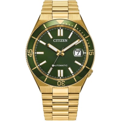 CITIZEN Mechanisch Horloge Serie 100 Meter Waterdicht Datumweergave Automatisch Stalen Band 40mm Herenhorloge Groene Wijzerplaat NJ0232-53X blauw