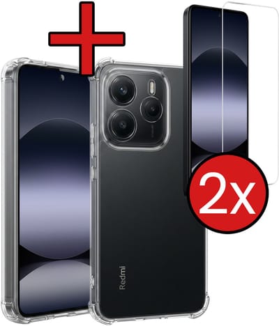 Hoesje - Met Screenprotector - 2 Stuks - Geschikt voor Xiaomi Redmi Note 14 5G - Sterk & Shockproof - Back Cover - Siliconen Case - Telefoon Hoes - Shock Proof - Telefoonhoes - Transparant