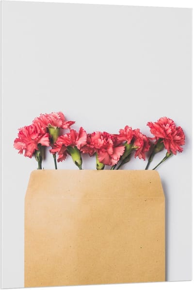 Acrylglas - Enveloppe met Roze Bloemen - 80x120cm Foto op Acrylglas (Wanddecoratie op Acrylglas)