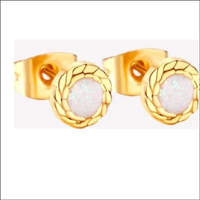 Aramat Jewels | Oorbellen | Glitter Oorbellen van Roestvrij Staal | Goudkleurig / Wit | | | | Kinderen, Volwassenen | Verkleurd niet