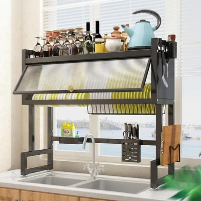 Afdruiprek - Keuken organizer - Keuken opruimen - Boven gootsteen - 75 cm - Zwart