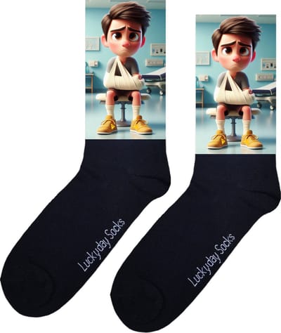 Opkikkertje - bedankje - man bruin - gebroken arm - ziekenhuis sokken - Verpleging Sokken - Vrolijke sokken - Leuke Sokken - opkikker - beterschap - sokken waar van wordt - LuckyDay Socks - maat 37-44