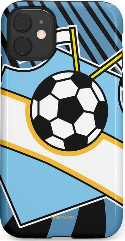 Casetastic hoesje geschikt voor Apple iPhone 11 - Dubbellaagse bescherming - Kampioensbal - Fashion Case - Lichtblauw Zwart Wit