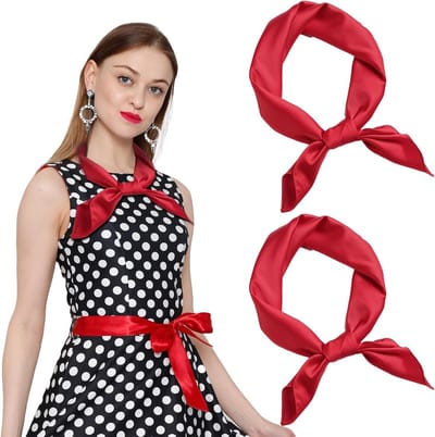 Set van 2 vierkante satijnen sjaals voor dames - Retro 50s stijl, 70x70 cm, veelzijdige hals- en hoofddoek, perfect voor elke gelegenheid