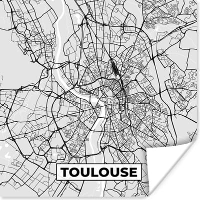 Poster Kaart - Stadskaart - Frankrijk - Toulouse - Plattegrond - 100x100 cm XXL
