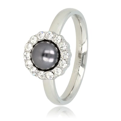 My Bendel - Ring Zilverkleurig met Zwarte Parel en Zirkonia Stenen - Zilverkleurige Ring - Zwarte Parel - Zirkonia Steentjes - met Luxe Cadeauverpakking | Sieraden Voor Dames | Maat 17.00 Mm / Maat 53