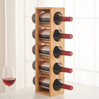 Dailygoods Bamboe wijnrek 13,5 x 12 x 53 cm 5 sleuven 5-laags wijnflessenhouder Houten wijnrek 5-laags horizontaal, natu