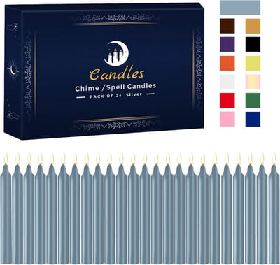 24 Zilveren Kaarsen met Opdruk - Mini Ongeparfumeerde Stearicijnen voor Rituelen en Decoratie