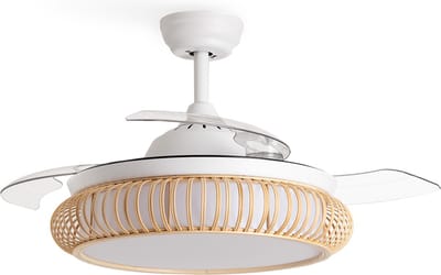 CREATE - Plafondventilator 40W stil Ø107cm intrekbare messen met ledlicht van 36W - Koel tot -6ºC - Programmeerbaar - Rieten Afwerking - WIND CLEAR RATTAN