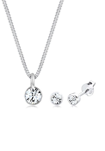 Elli - Sieraden Set - Dames Elegant Eenzaam Hanger Set Oorsteker met Kristallen in 925 Sterling Zilver - Dames