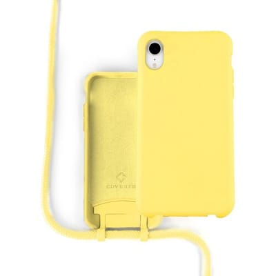 Coverzs Silicone case met koord - Telefoonhoesje met koord - Backcover hoesje met koord - touwtje - geschikt voor Apple iPhone Xr - Geel