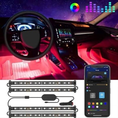 RGB LED-lichtstrip voor auto-interieuraccessoires, autodecoratie, APP-bediening, dubbeldraads ontwerp, waterdicht, meerkleurig [Energie-efficiëntieklasse A+++] Denyank