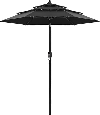 Parasol met Aluminium Paal - Tuinparasol Schaduwdoek - Bescherming tegen Zon - 3-laags UV-bescherming - 200 x 228 cm - Zwart